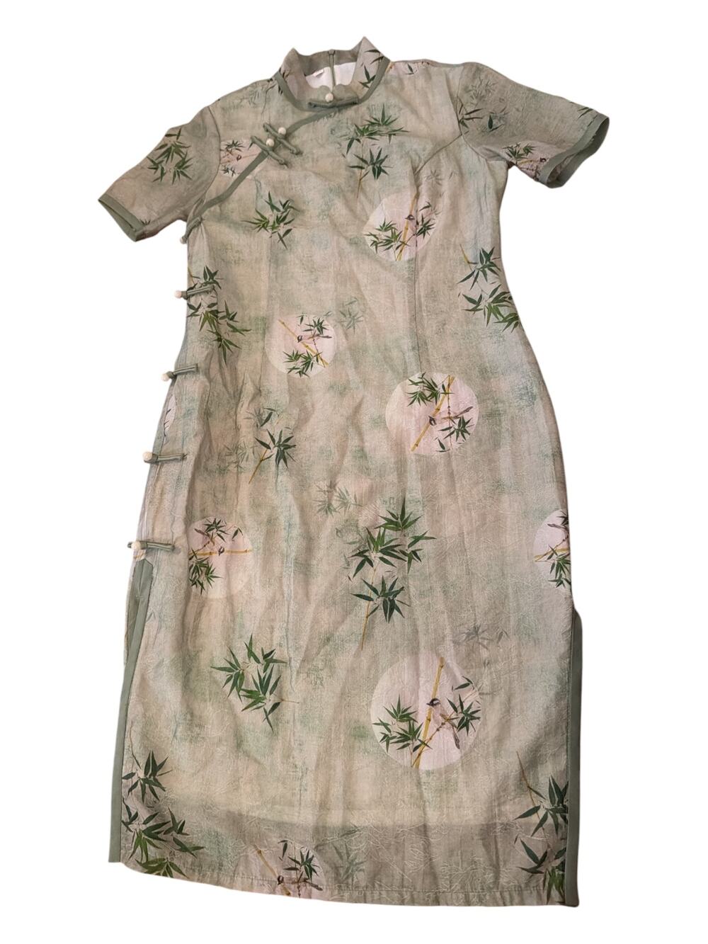 Sage Green Traditional Chinese Silk Dress XL (Fits M)